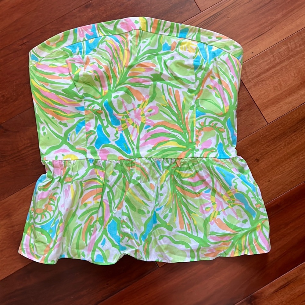 Lilly Pulitzer Strapless Top in Green and Pink